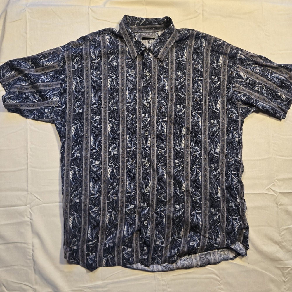Vintage Triumph of California Shirt Mens Large Short Sleeve Blue Button Up